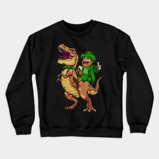 Leprechaun Riding Dinasour T Rex St Patrick Day Men Crewneck Sweatshirt